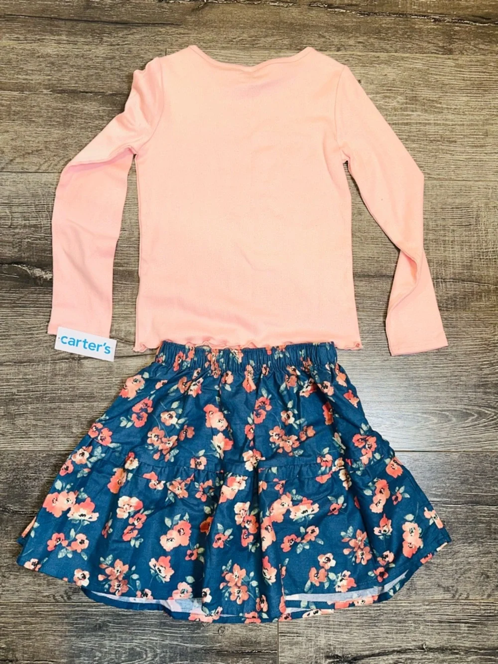 Carter’s Kids Floral Tiered Skirt with Pink Long-Sleeve Top